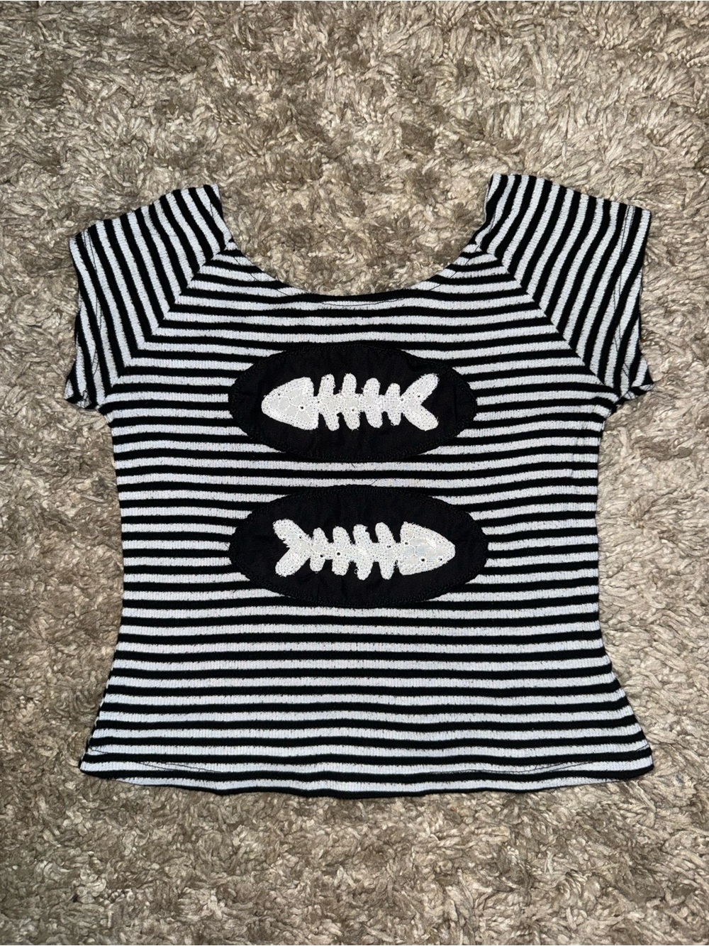 Upcycled Grunge Fishbone Striped Top • Alt Mall Goth Reworked Patchwork